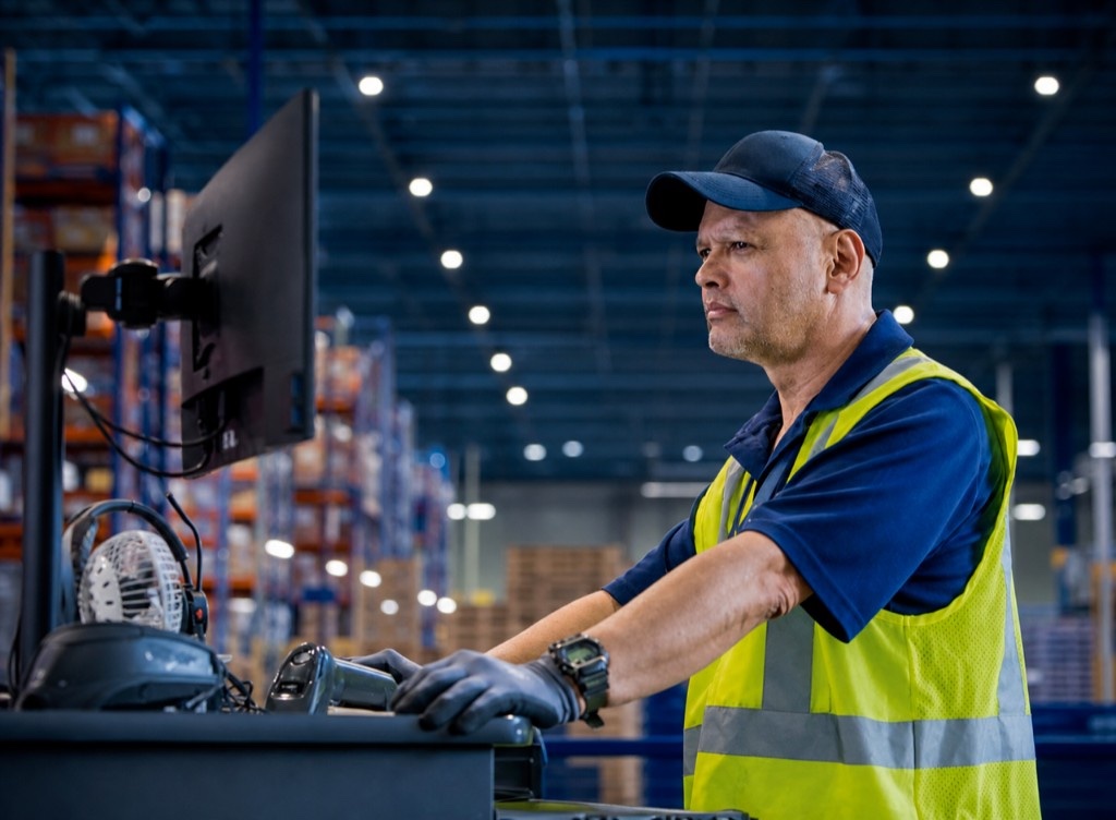 Ferguson associate scanning inventory in a warehouse