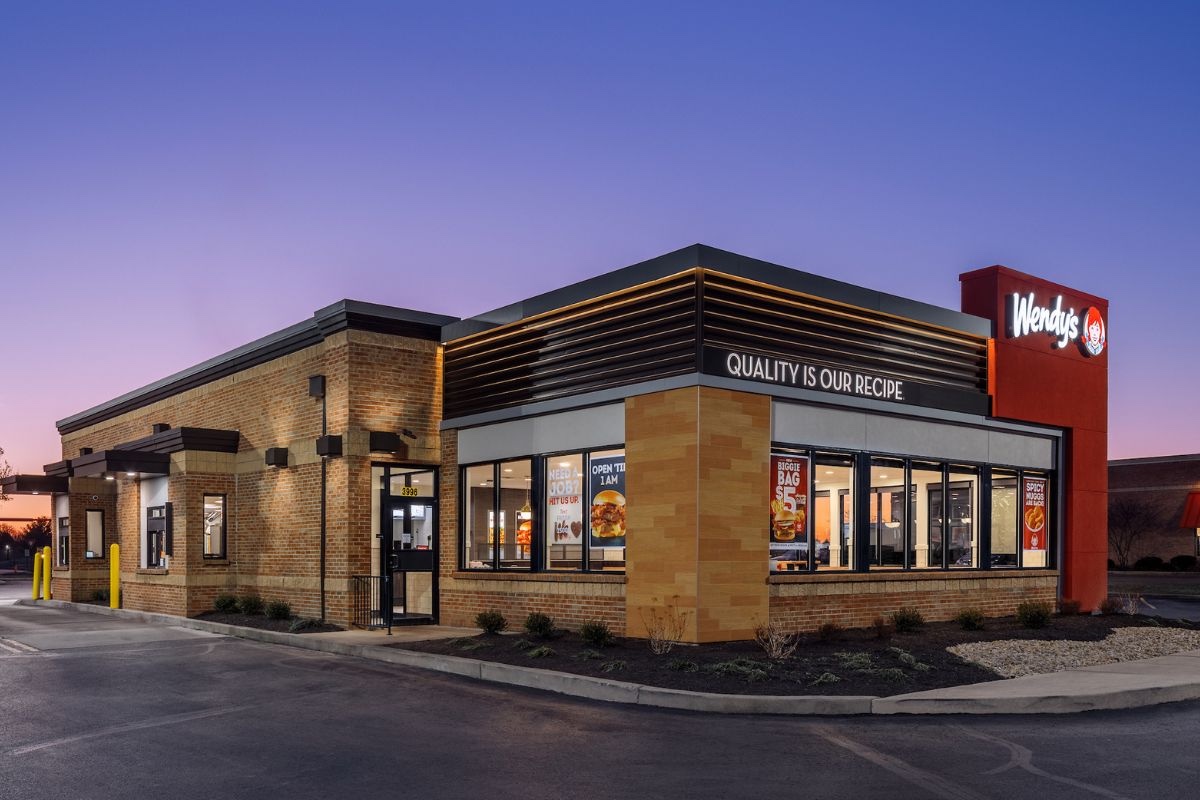 Wendy’s restaurant exterior at dusk